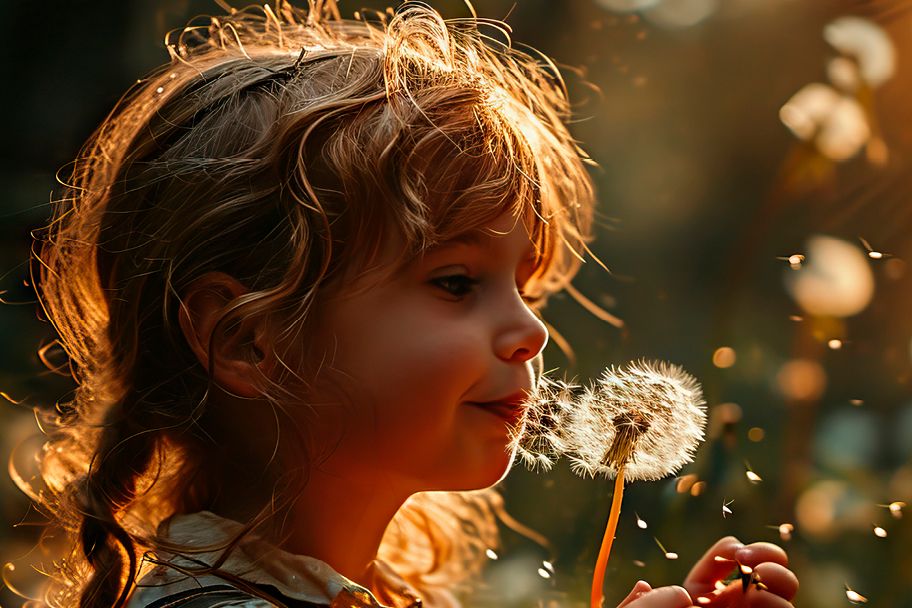 Ein Mädchen bläst auf eine Pusteblume-Bild zum Škoda Klimaanlagen-Check