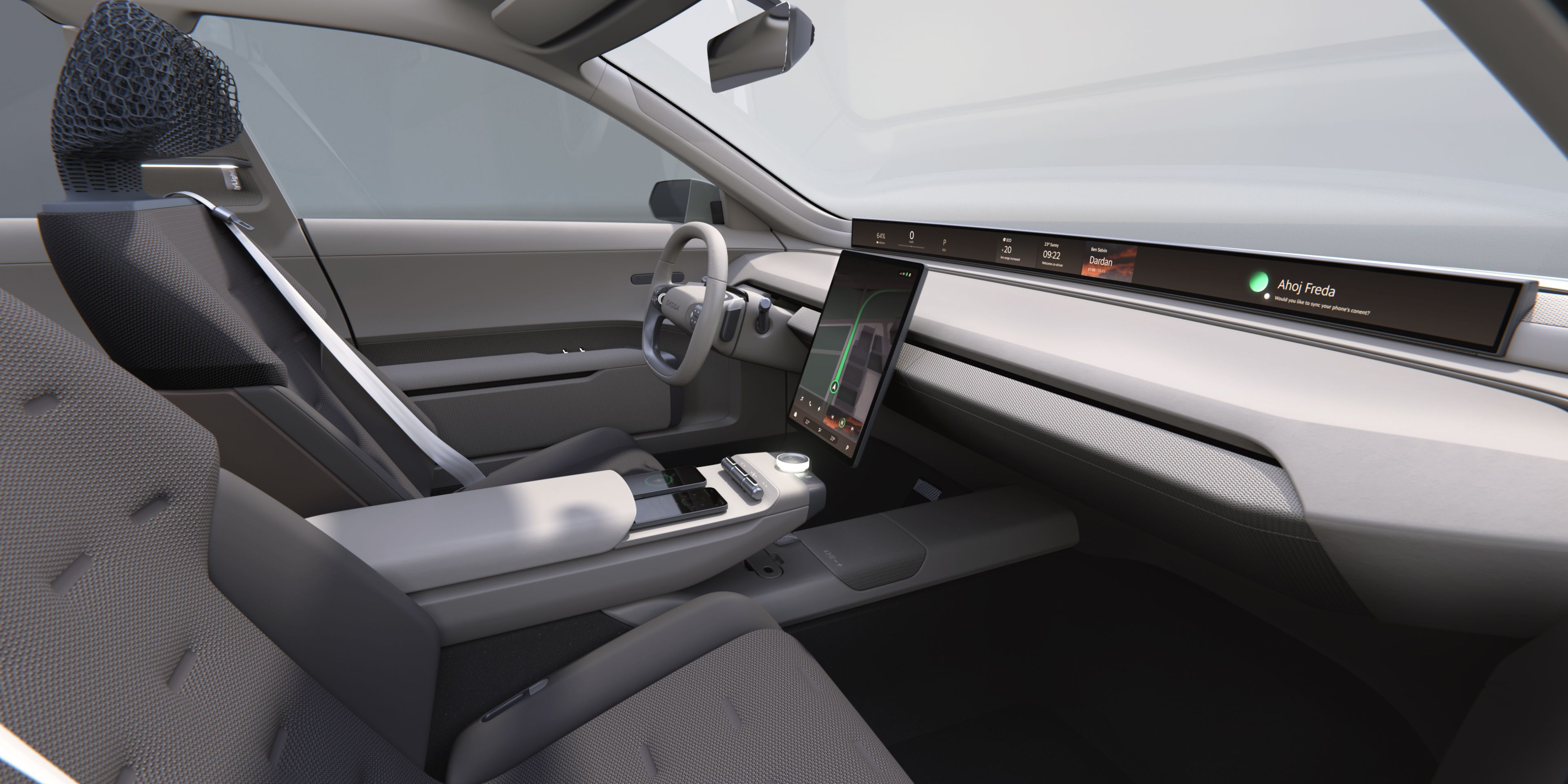 Škoda Vision O Interieur mit Blick auf Infotainment