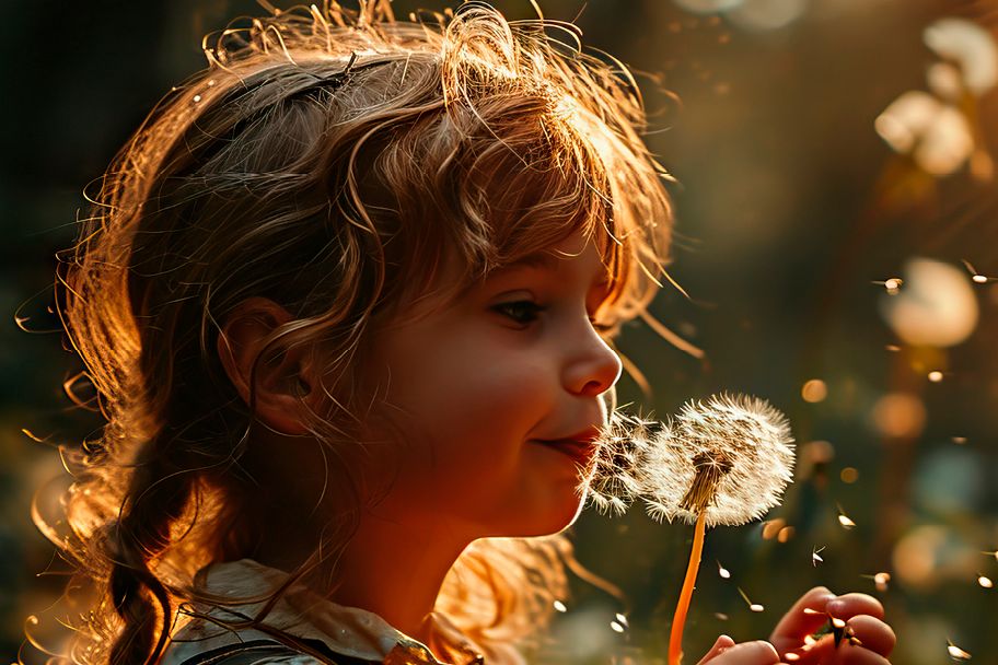 Ein Mädchen bläst auf eine Pusteblume-Bild zum Škoda Klimaanlagen-Check