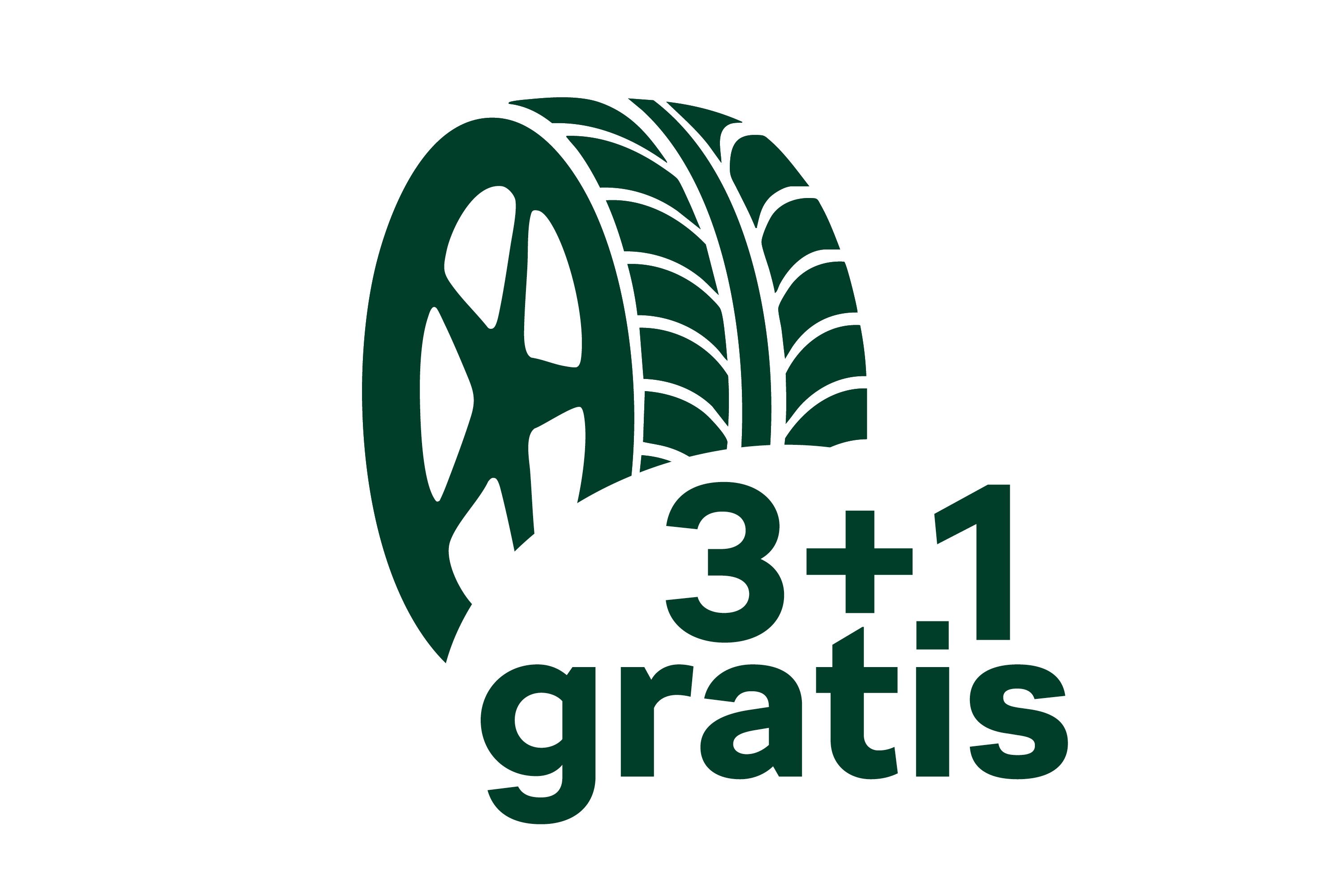 Grafik zur Škoda Winterkompletträder 3 plus 1 gratis Aktion mit Winterkomplettrad und Schriftzug.