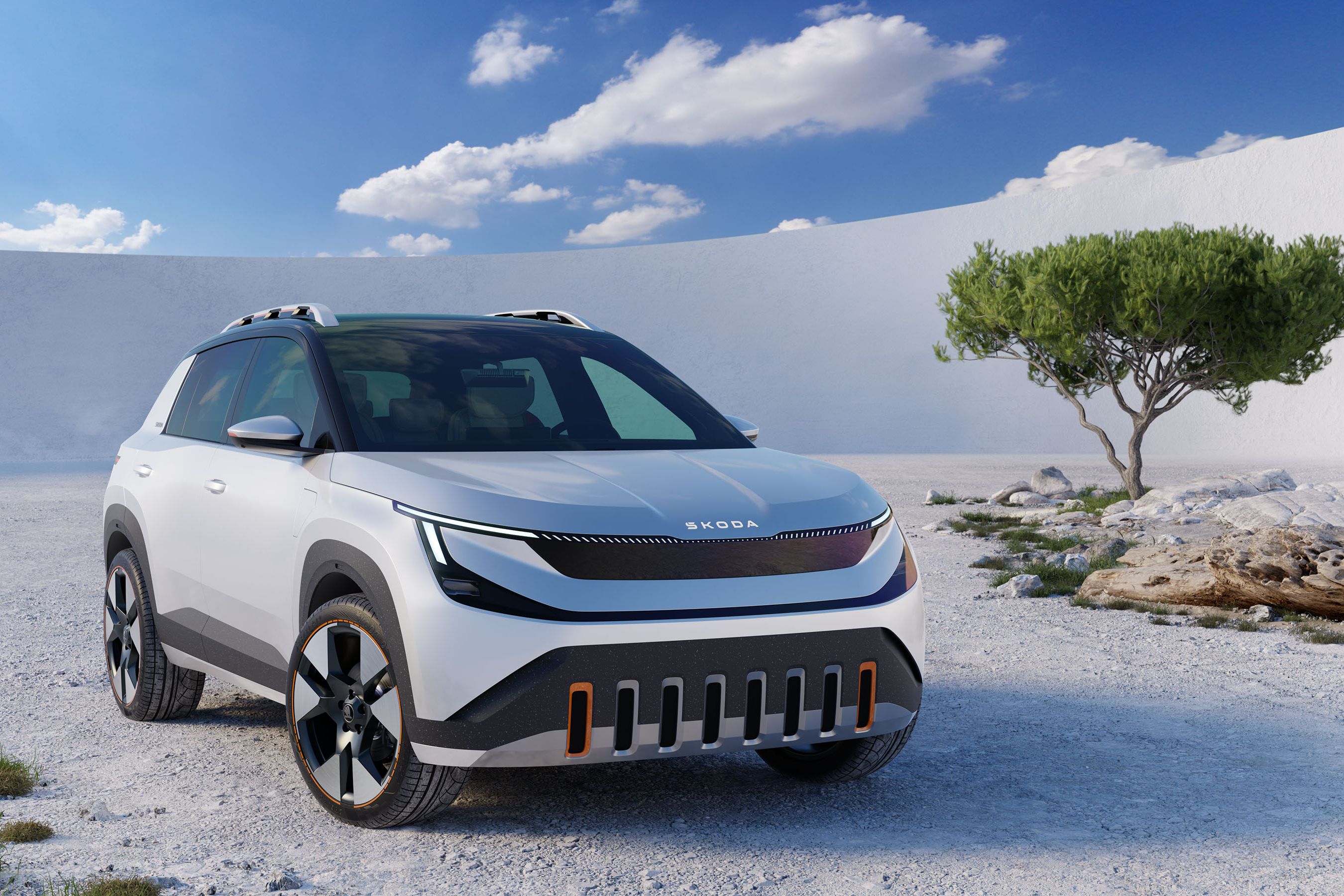 Škoda Epiq - Frontansicht - Rechts Baum