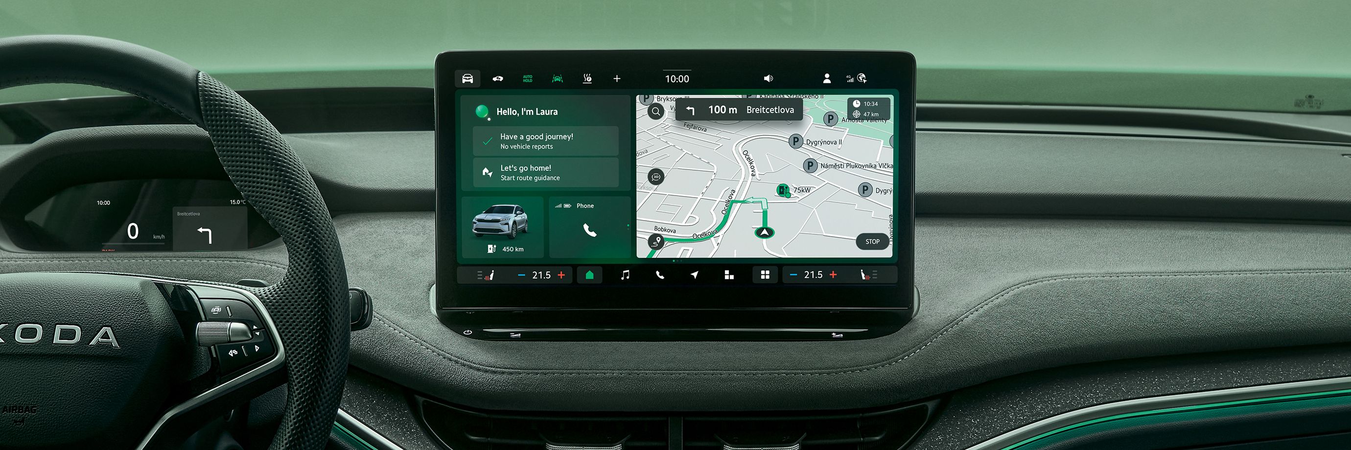 Nahaufnahme des Infotainmentdisplays in einem Škoda-Fahrzeug