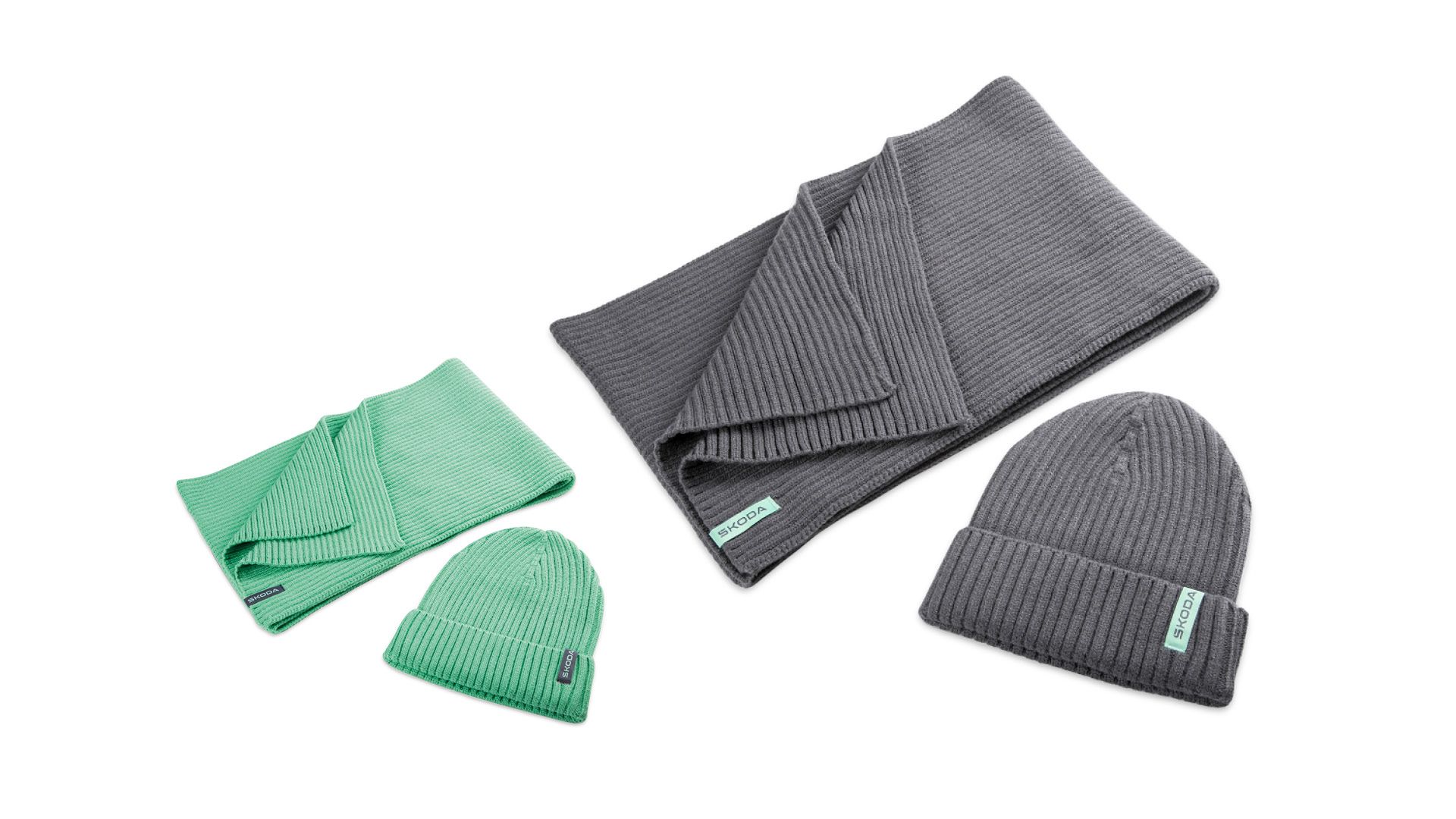 Škoda Schal und Mütze in grau und türkis